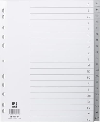 Q-Connect KF01844 Register - A - Z, PP, ohne Index, A4 Überbreite, 20 Blatt, grau