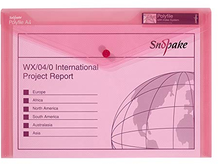 Snopake 12839X Polyfile A4 Popper Wallet with Press Stud and Index Tab Classic Red (Pack of 5)