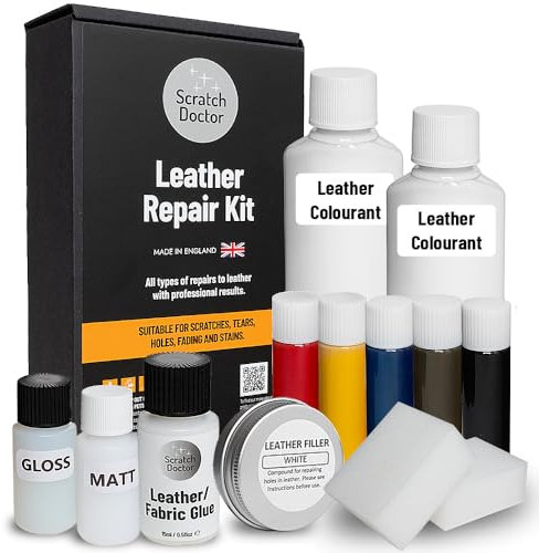 Scratch Doctor Complete Leather Repair Kit Patch, Fill, Repair & Recolour Scratches, Tears, Holes in Leather Furniture, Sofas, Car Seats (Grey)