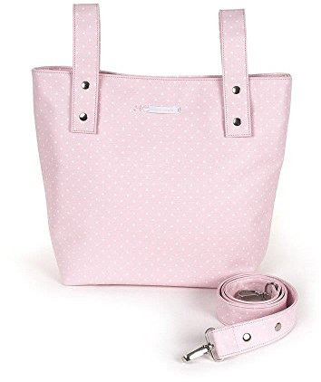 Pasito a Pasito - Bolsa panadera o bolso para silla de paseo Atelier en polipel rosa con topito blanco