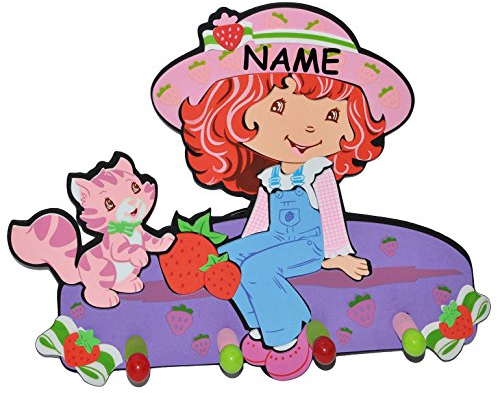 alles-meine.de GmbH 3-D Garderobe - Emily Erdbeer incl. Namen - mit 4 Kleiderhaken Moosgummi - Garderobenhaken Wandhaken Kinder Kindergarderobe Kind Wandgarderobe Haken/Kinderz..