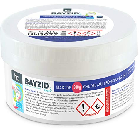 Höfer Chemie Bayzid® Chlore Multifonction pour Piscine, Bloc de 500g (1 x 0.5 kg) - Entretien Complet pour Piscine en 5 Phases - Désinfection, Régulation du pH, Anti-Algues, Clarifiant et Nettoyant