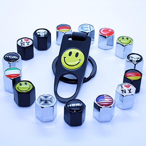 Alle Länder - 4 Ventilkappen + Schlüsselanhänger - Ventil USA Deutschland Frankreich Russland Schweiz chrom schwarz - Anhänger Schlüsselring Etui Schlüssel (Russland - schwarz)