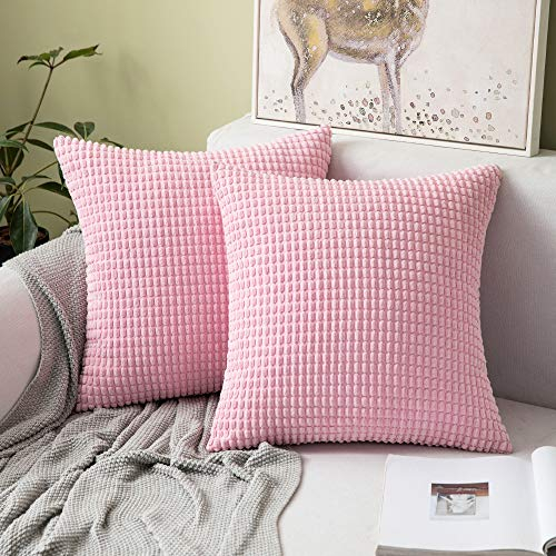 MIULEE 2er Set Kissenbezüge Kordsamt Dekokissen Kissenbezug Sofakissen Dekorativ Couchkissen Kissenhülle Bezug Weich für Wohnzimmer Schlafzimmer 40x40 cm, 16x16 Inch Sakura Rosa