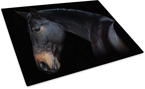 Black Brown Horse Dark Glass Chopping Board Kitchen Worktop Saver Protector
