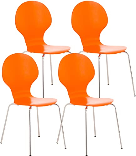 CLP 4X Stapelstuhl Diego l Ergonomisch geformter Konferenzstuhl mit Holzsitz und Metallgestell I Stapelbarer Stuhl mit pflegeleichter Sitzfläche, Farbe:orange