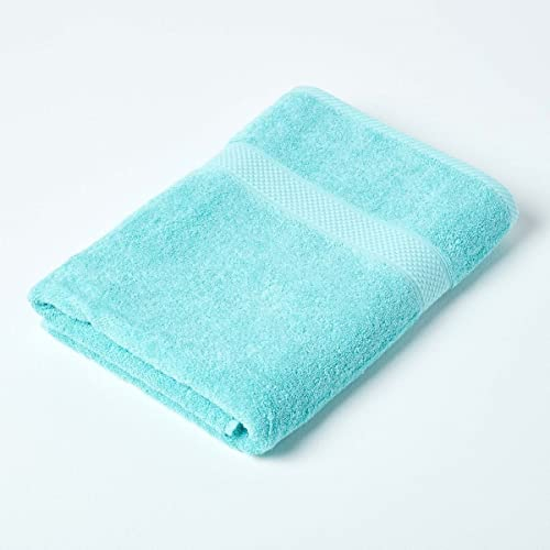 HOMESCAPES Serviette de Bain en 100% Coton Turc - Ultra Doux et Absorbant - 500 g/m² - Bleu Aqua - 70 x 130 cm