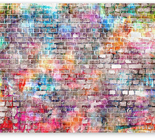 murando Fototapete selbstklebend Steinwand 98x70cm Foto Tapete Tapetenfolie Möbelfolie Wandverkleidung Wandtapete Motivtapeten Bildtapete Wohnzimmer Schlafzimmer 3d Effekt Steine Stein Ziegel bunt