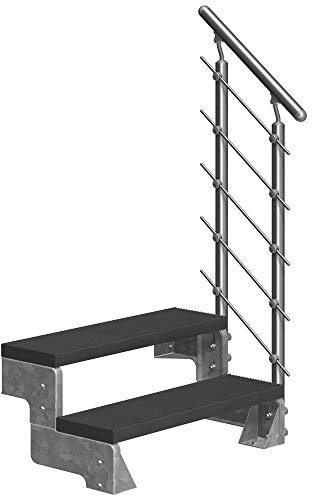 DOLLE Außentreppe Gardentop 2 Stufen Geschosshöhe 36-44 cm inkl. Trimax® Stufen in Anthrazit 100 cm und edlem Aluminiumgeländer