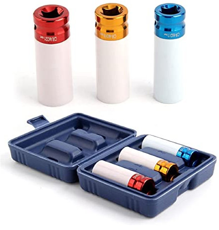 Youyijia 3 PCS Drive Wheel Socket Set 1/2- Inch Alloy Wheel Sockets 17mm 19mm 21mm Thin Wall Wheel Nut Socket Multicolour Nut Thin Wall Sockets for Alloy Wheels