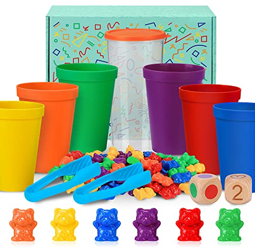 71pz Conteggio Degli Orsi, Giochi Montessori 2 3 4 Anni, Ordinamento con Tazze Impilabili, Corrispondenza dei Colori, Giocattoli Educativi