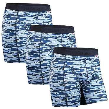 DANISH ENDURANCE 3er Pack Sport Boxershorts Herren, Mit regulärem oder langem Bein, Camouflage Blau,