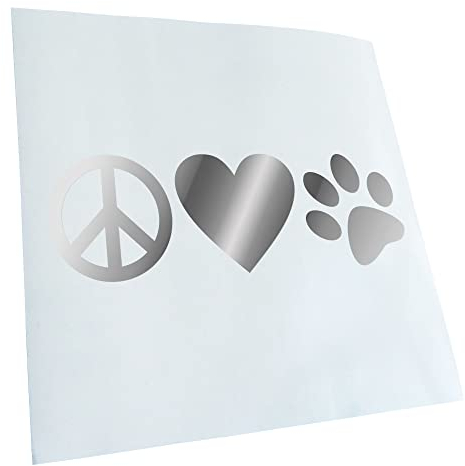 Kiwistar - Autoaufkleber - Peace Love Animals - Chrom - 30x10cm - Heckscheibe Auto Aufkleber wetterfest für Kfz LKW Mofa Truck - Sticker außen selbstklebend Tuning Zubehör für Fenster Fahrzeug Scheibe