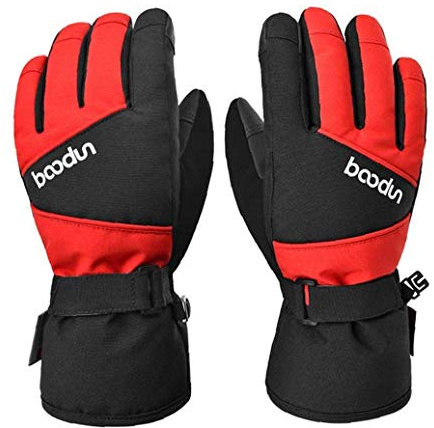 FHKBB Kinder Skihandschuhe Winter Snowboard Wärmeisoliert Schnee Winddicht Wasserdicht Vollfinger Touchscreen Schwarze Handschuhe für kaltes Wetter (s M)