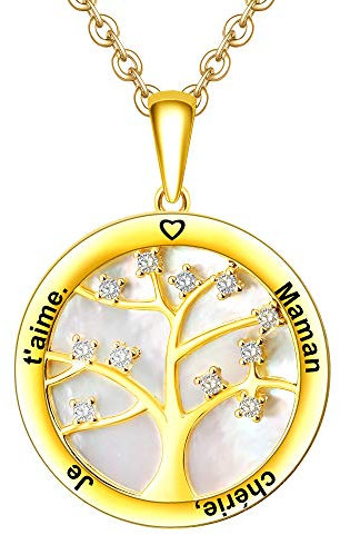 LOVORDS Damen-Halskette, personalisierbar, aus Sterling-Silber 925/1000, Anhänger Kreis und Baum des Lebens mit weißem Perlmutt, Geschenk für Verliebte, für Damen, Mutter, Oma, Tochter, Sterling