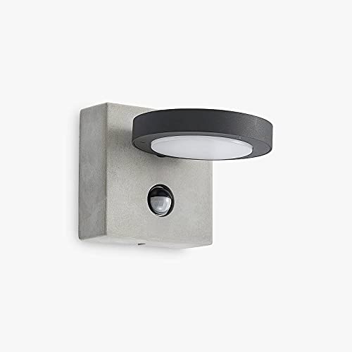 Lucande LED Beton Wandleuchte außen Belna mit Bewegungsmelder (spritzwassergeschützt (Modern) in Schwarz aus, Aluminium (1 flammig) - Wandlampe für Außenwand/Hauswand Haus Terrasse und
