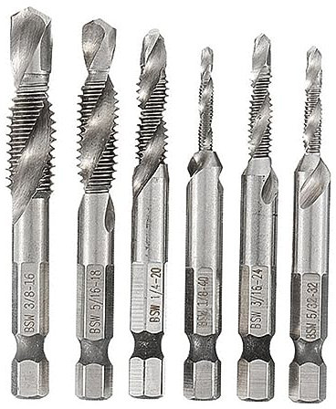 Bestgle Brocas para Rosca combinado brocas rosca vástago Hexagonal de 1/4 HSS Tornillo Herramienta roscadora de Tornillo 6-32NC 8-32NC 10-32NC 10-24NC 12-24NC 1/4-20NC