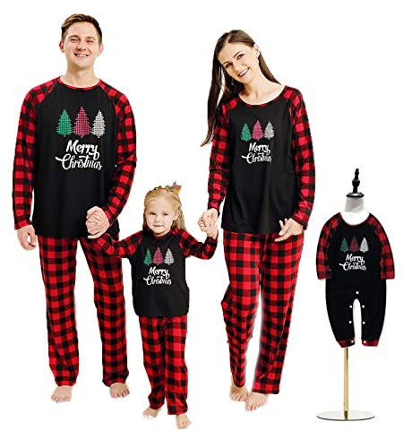 Ensemble de pyjama de Noël assorti avec sapin de Noël et pantalon à carreaux pour hommes, femmes, enfants et tout-petits, Bébé, 6 mois