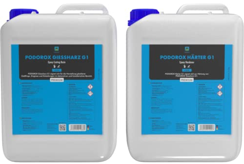 Epoxidharz Gießharz mit Härter | 30 kg PODOROX G1 | glasklar und geruchsarm | Zum Gießen | glasklar und transparent | Komplett für Anfänger und Profis | Epoxidharz Resin Set | Epoxyharz| Resin Set