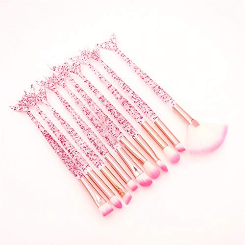Bswefty Maquiagem Lot de 10 pinceaux de maquillage en forme de sirène pour fard à paupières, blush, fond de teint, lèvres et strass