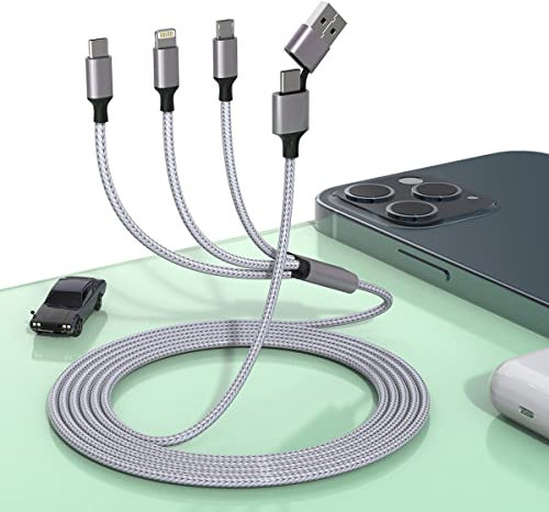 Multi 5 in 1 Universal 3A Fast Charge USB Charging Cable,1.8M/6FT USB A/Type C to Lightning +Type C+Micro USB Nylon Braided Sync Charger Cord Adapter for Android/iPhone/Apple/iOS/Samsung/Huawei/XiaoMi