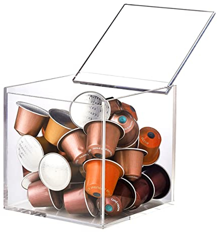 Porta Capsule Caffè,Tianher Dispenser per Capsule in Acrilico Trasparente Scatola Portaoggetti da Scrivania Antipolvere con Coperchio Adatto per Conservare Capsule di Caffè Spugne Trucco Rossetti