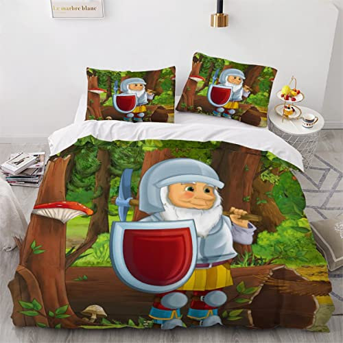 AOYNP Bettwäsche 135x200 Anime-Zwerge 3D Druck Eulenhaus im Wald Bettbezug Set mit Reißverschluss Bettwäsche Set für Kinder Teenager Weiche Mikrofaser Bettbezüge mit 2 Kissenbezug 80x80cm