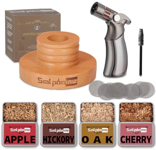Kit para ahumar cócteles con antorcha, kit para ahumar bourbon antiguo con cuatro tipos de astillas de madera, regalo para padres, esposos y amantes de los cócteles (sin butano)
