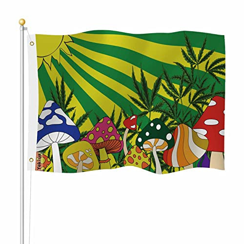 Yekiua Pilzflagge 3 x 5 Outdoor Retro 70er Jahre Psychedelic Hippie Pot Weed Doppelseitige Flaggen Allwetter Langlebig mit 2 Messingösen, bunt