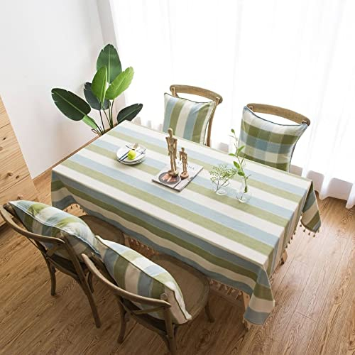 EHOMERY Moderne Tischdecken Mit Muster Tischtücher Zum Besticken Breite Streifen Mit Quasten Tischdecke Modern Wipeable Tablecloth Grün Tischschutz Dekoration 140X300Cm