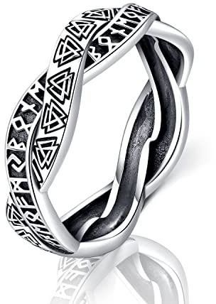 Friggem Ringe Herren Damen Viking Rune Ring 925 Silber Punk Viking Schmuckring mit Geschenkbox Geburtstag Valentinstag (59(9))