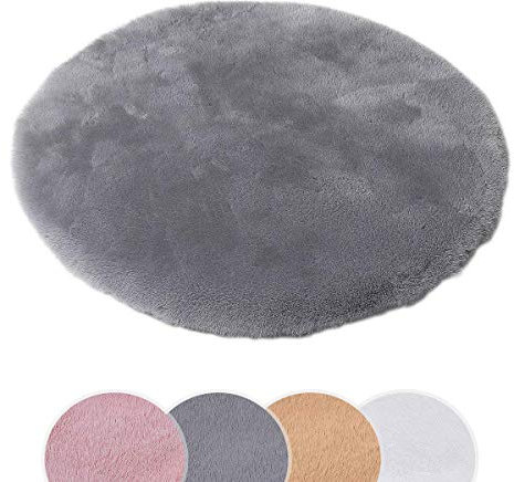 HEQUN Weicher Kunstkaninchenfell-Teppich|Kurzfell-Teppich Kunstfell Hasenfell Imitat | Lammfell-Teppich | Kunstfell Schaffell Imitat | Faux Bett-Vorleger oder Matte für Stuhl Sofa (Grau, 90 x 90 cm)
