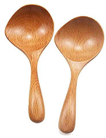 Vrttlkkfe Lot de 2 louches à soupe en bois à long manche pour cuisine, service de riz, soupe pour collations, fruits, cuillère à mélanger