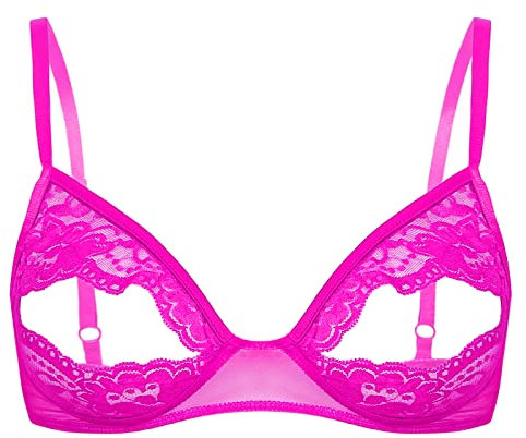 Alvivi Femme Soutien-Gorge Push Up Bra Lingerie Dentelle Transparent Brassière Redresse-Sein Sein Nu sous Vêtement Erotique S-5XL Rose Vif L