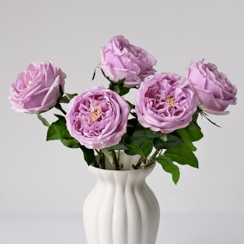 YalzoneMet Künstliche Rosen, Pfingstrosen, 4 Stück, 45 cm, natürlich, lebensecht, fühlen sich echt an, künstlicher einzelner langer Stiel, violette Rosen, Dekoration, Brautstrauß