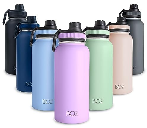 BOZ Gourde Isotherme En Acier Inoxydable 1L, Sans BPA, Isolation Sous Vide | Gourde Inox Avec Couvercle Anti Germe, Bouteille d'Eau 1 Litre pour Bureau, Sport, Voiture, Randonnée, Gym (Lavande)