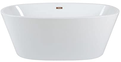 MILANO White 1595x740mm Double Ended Freestanding Oval Bath Copper Overflow