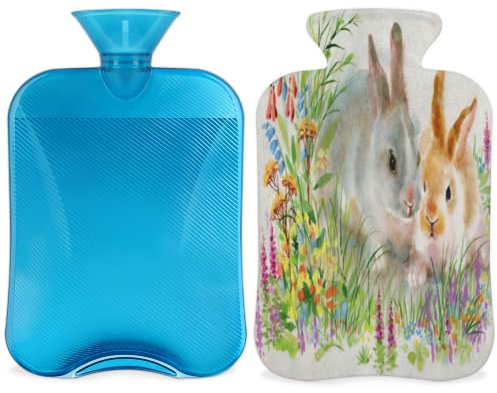 Easter Bunny Hot Water Bottle with Cover, Rabbit Leaves Hot Water Bag 2l, Transparent Hot Water Bottle for Warming Bed Hand Feet Warmer Neck Pain Relief