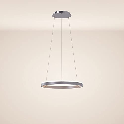 s.luce LED Ring Pendelleuchte rund Direkt oder Indirekt Hängelampe Wohnzimmerleuchte, Farbe:Aluminium, Größe:Ø 40cm