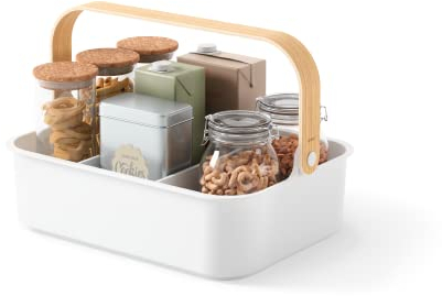 Umbra Bellwood Bin stapelbarer Behälter, Organizer mit entnehmbaren Trennwänden, Weiss/Natur, 36x26x13 cm, Gross