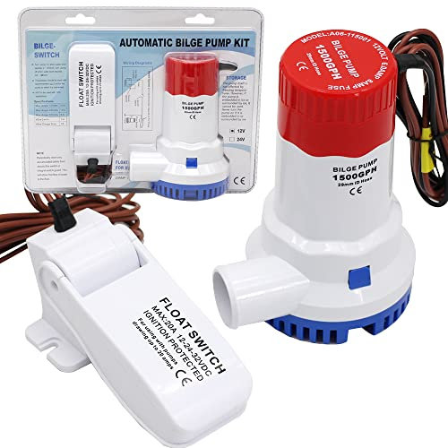 HUIXHAO Pompa di sentina elettrica a basso rumore per barca, non automatica, 12 V, 1500 gph, con interruttore