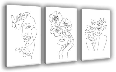 Minimalistische Linien Blumen Schmetterling Mädchen Gesicht Frau Kopf Floral Schädel Frau mit Blume Blätter Leinwand Poster Wandkunst Dekor Druck Bild Gemälde für Wohnzimmer Schlafzimmer Dekoration