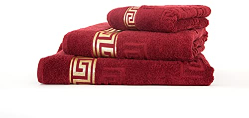 Arle-Living Serviette de bain de luxe Medusa,50x90 cm,100x150 cm,100x200 cm,Avec méduse gaufrage plat et bordure dorée de la méduse (bordeaux, serviette de douche 70x140 cm)