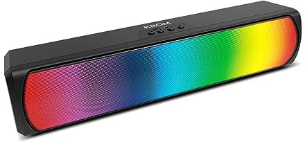 KROM K-Pop - Barra de Sonido 2x3 RMS, Sonido Estéreo, Bluetooth, Ranura Tarjeta TF, LED RGB, USB, Conexión Auxiliar 3,5 mm Jack, tamaño 280 x 59 x 60 mm, Color Negro