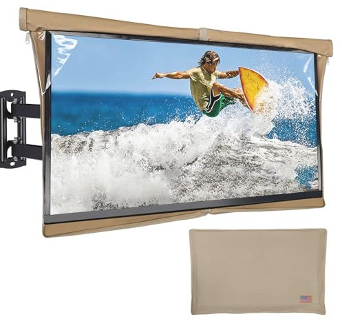 Outdoor TV Cover 52-55 for Slim TVs-Full Zipper Seamless Opening Design, HOMEYA 600D Waterproof Weatherproof TV Protector with Front Flap & Remote Control Pocket, for Outside LED LCD Flat Screen TVs