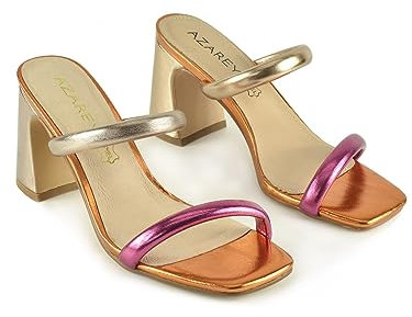 Azarey - Sandalias destalonada en color rosa. naranja y fucsia con tiras metalizadas - Sandalia destalonada con tacón bajo (Rosa - 37)