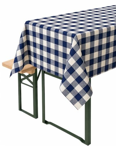 texpot Tischdecke 140 x 240 cm blau-weiß kariert Baumwolle 2 cm Karo