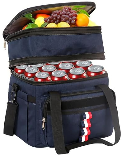 Neloheac 20L Nevera Portatil Tela de 2 Capas, 12+horasBolsa Térmica Porta Impermeable con Correa Ajustable, Bolsa Nevera de Acampada Picnic Playa, Azul Marino