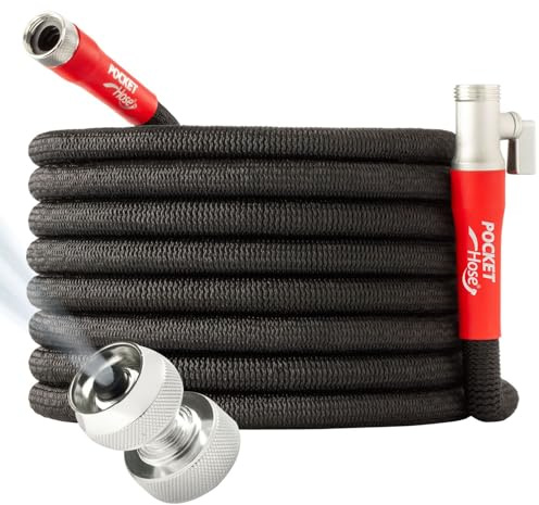 Pocket Hose Silver Bullet 2.0 erweiterbarer Gartenschlauch, 30 m, mit Turbo-Shot-Düse, AS-SEEN-ON-TV, bleifrei, solide Aluminium-Anschlüsse, einfaches An- und Ausschalten, knickfrei, auslaufsicher