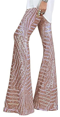 Femmes Pantalons Pantalons évasé Pantalons Hauts Hauts de Cloche métallique Brillante Pantalon Palazzo Brillant
